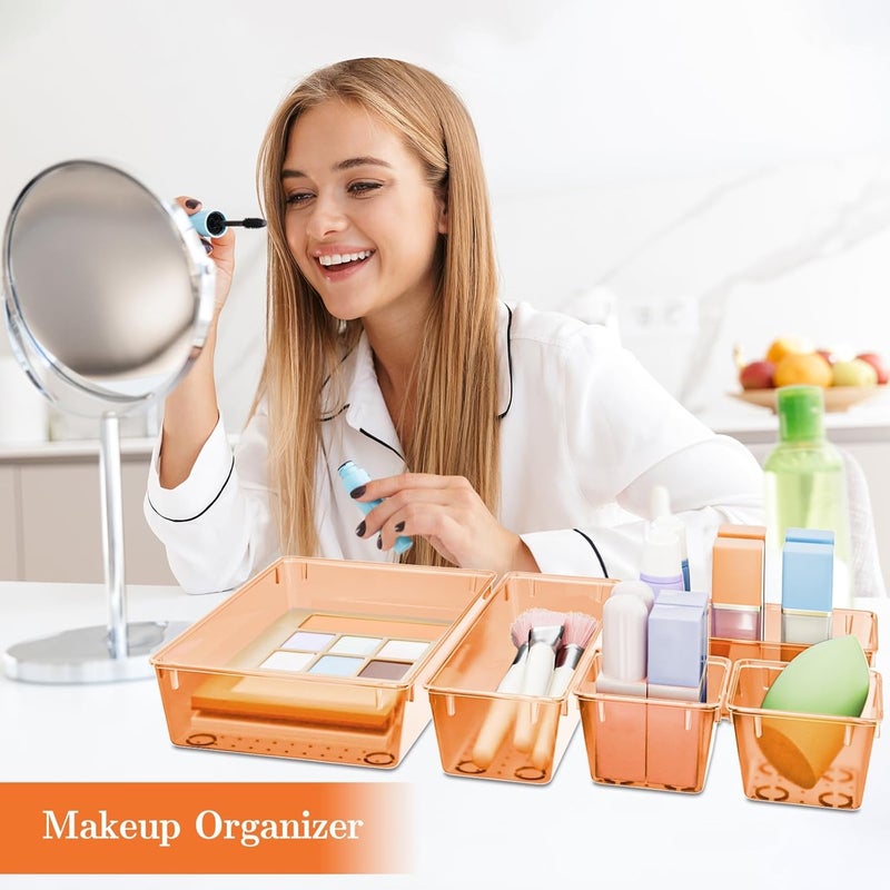 SpaceHacks 25 PCS Plastic Drawer Organizer Set, 4-Size Versatile Organizer Trays & storage Bins for Makeup, Jewelry, and Gadgets in Bathroom, Bedroom and Office,Orange - Image 5
